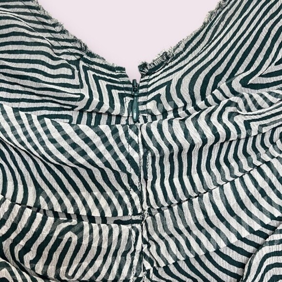 Isabel Marant Etoile Damia Ripple Print Ruched Tiered Silk Mini Dress Green 42 - Picture 8 of 11